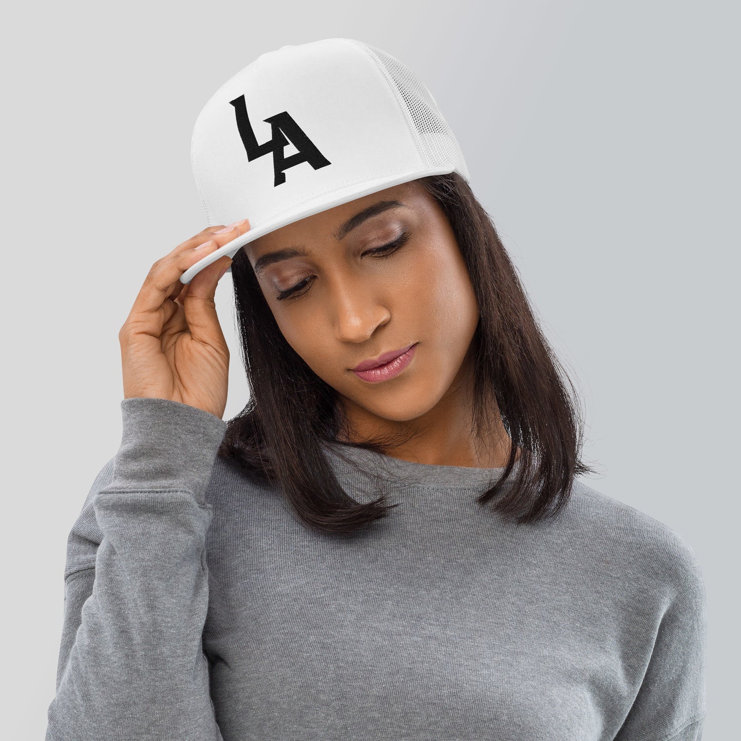 LA Black flat bill Trucker Cap